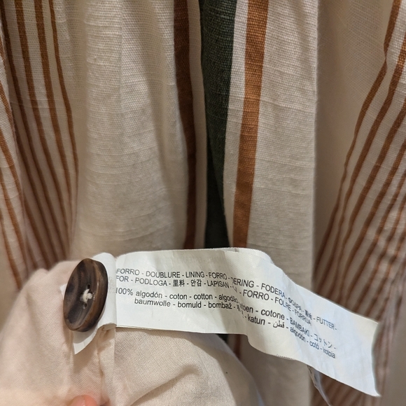 Zara Striped Rustic Dress Linen Button Front Pockets Self-tie Open Back- L/12 - Picture 14 of 16